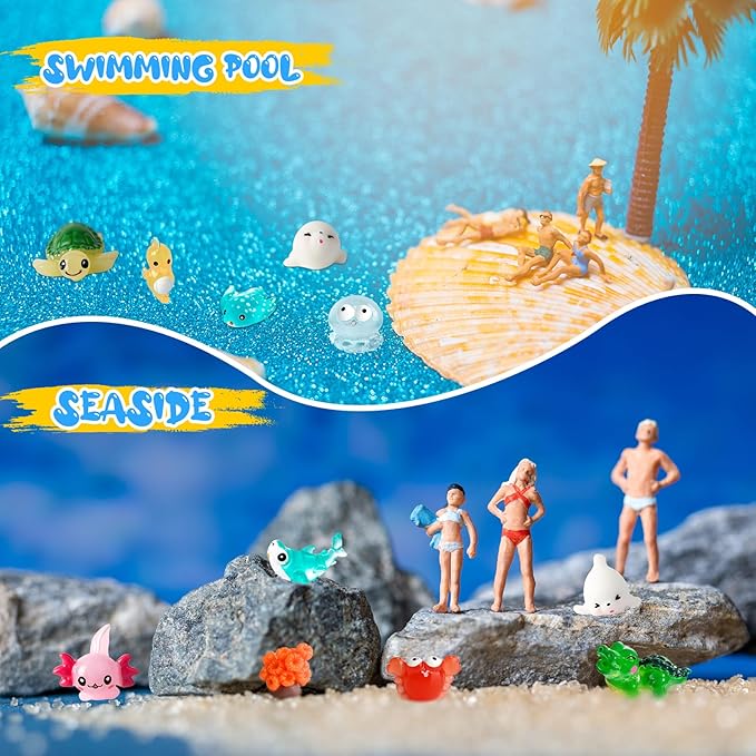 120 PCS Miniature Ocean Theme Mini Resin Ocean Animals Ocean Mini Figurines Resin Axolotl for DIY Fish Tank Accessories, Micro Landscape Aquarium