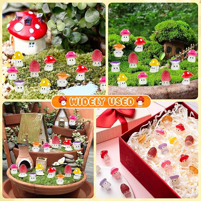 96pcs Mini Mushrooms Cute Resin Tiny Mushroom Figurines for Fairy Garden Terrarium Accessories Decor Micro Landscape Craft