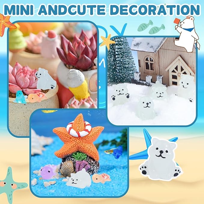 65 Pcs Luminous Mini Sea Animals Small Turtles Dolphins Seals Polar Bears Figurines Glow in The Dark Tiny Ocean AnimalsSets for Garden Landscape Aquarium Hide and Seek Prank Cake Decoration