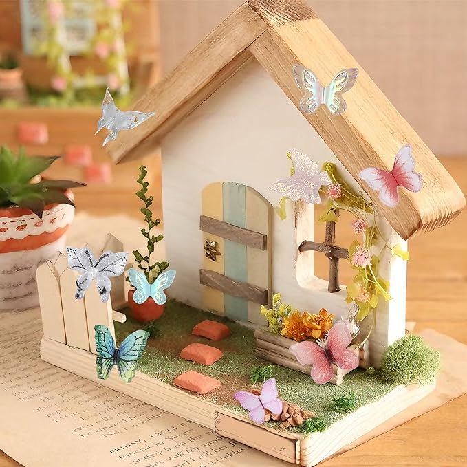 YTaraHub 60Pcs Resin Butterflies 3D Miniature Dollhouse Accessories, Waterproof Tiny Charms for Fairy Garden, Scrapbooking & DIY Crafts with Window Envelope Packaging (Assorted Colors)