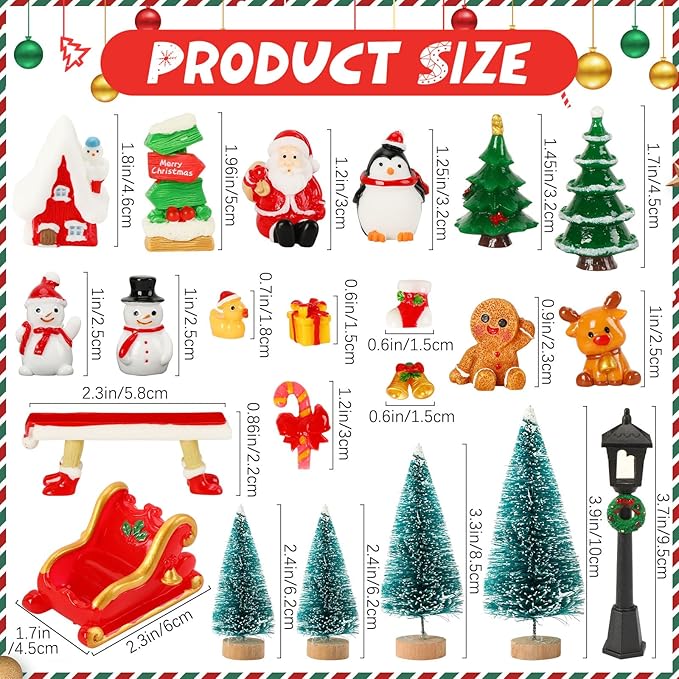 Mini Christmas Figurines, Resin Snowman Gingerbread Man Christmas Scenery Ornaments for Village Decoration Making