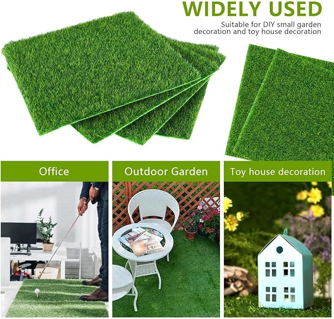 12 Pack Fairy Garden Grass 6 x 6 Inches Miniature Artificial Craft Grass for Dollhouse Ornament DIY Decoration