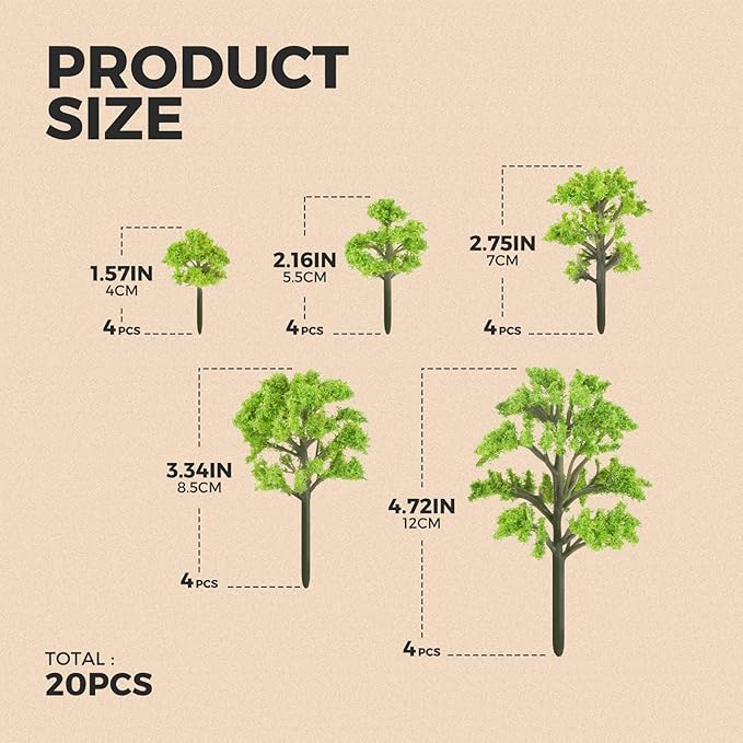 Yetaha 20 Pcs Miniature Model Trees, Mini Plant Ornament Model, Craft Tiny Shrubs for Fairy Garden Train Scenery Architecture Micro Landscape DIY Craft Home Decoration
