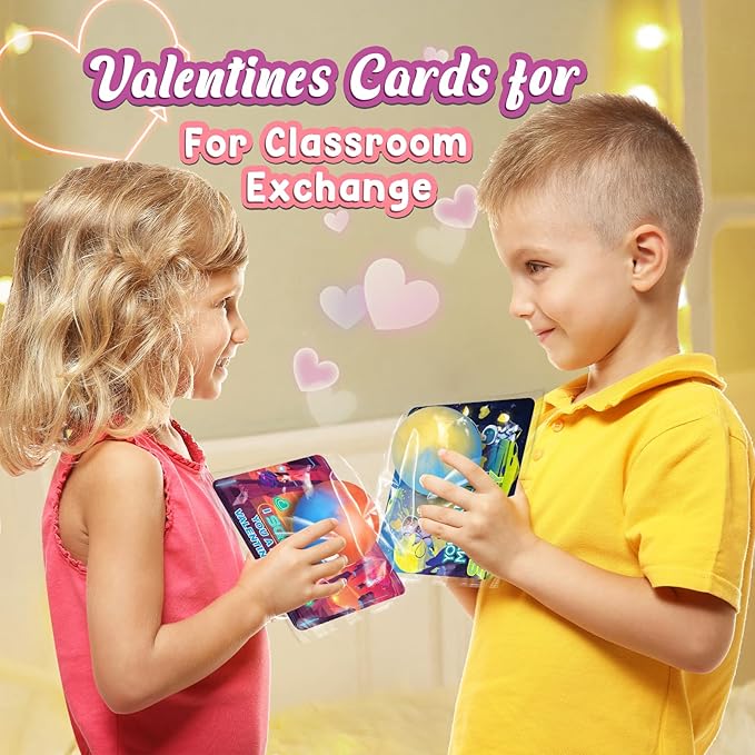 OCHIDO Valentines Greeting Cards for Kids, 24 Packs Valentines Day Cards with Slime Stretchy Squeeze Balls, Kids School Class Exchange Gifts, Classroom Prizes, Valentines Party Favor for Boy Girl
