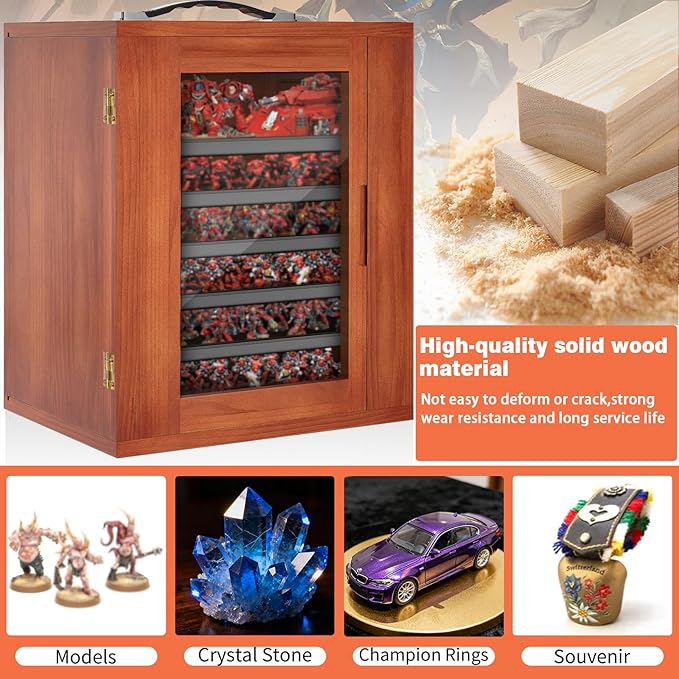 Miniature Storage Case for Collectibles, Miniature Display Cases with Magnetic Door and 6 Trays, Clear View Miniatures Transport Case (Brown)