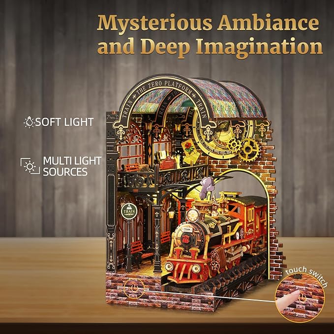 Book Nook Kit - CRIOLPO Book Nook Kits for Adults 3D Wooden Puzzles with LED Lights DIY Miniature Doll House Kit Gifts for Family Friends(Zero Point Platform)