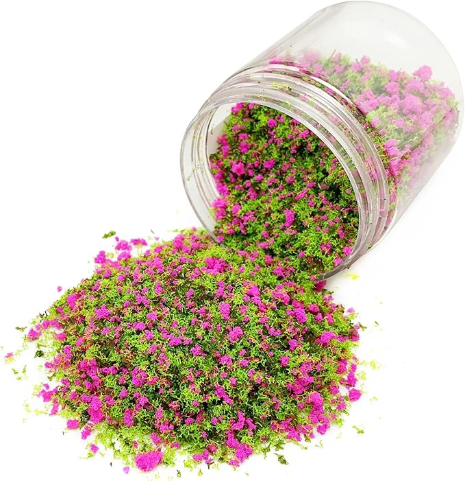 PrettyLife Miniature Flower Grass Cluster Tufts Material Colorful for DIY Mini Dollhouse Fairy Garden Tree Railway Simulated Static Scenery Micro Landscape Model (Rose)