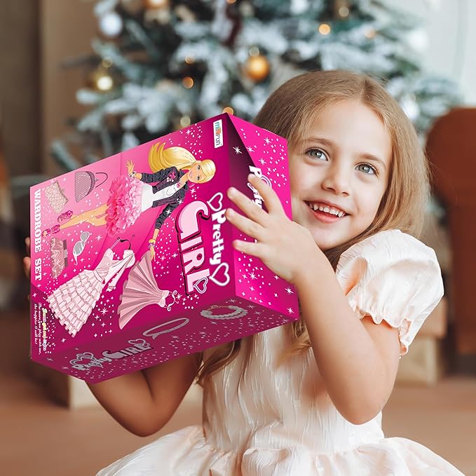 Doll Closet Playset with Doll, 342 Pcs Clothes and Accessories, Princess Dresses Top Pants Swimsuits Wardrobe Shoes Hangers and Other Accessories, Dress up Toys for Girls Toddlers Gift Toys
