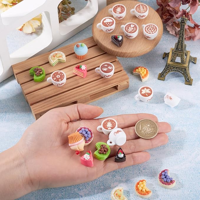 32Pcs Coffee Cups Cake Cupcake Resin Miniature Kitchen Set Fake Drink Food Mini Coffee Mug Lovely Tableware Dollhouse Ornaments for Desktop Decorations Crafts for Adult