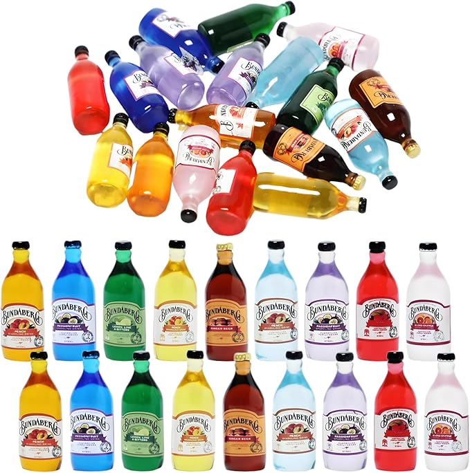 18-Piece Miniature Beverage Bottles Set – Realistic Beer & Soda Bottles, 1:12 Scale Dollhouse Drink Accessories for Tabletop Décor, DIY Crafts, and Mini Bar Decorations