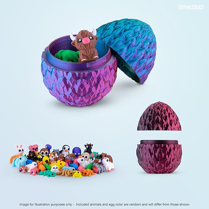 3D Articulating Fidget Animals, Mystery Pack of 10 with Mystery Egg, Random Assorted Designs, Stress Relief, Unique & Fun