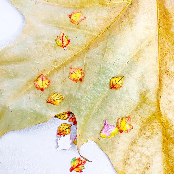 222 Pieces Mini Fall Leaves for Crafts Dollhouse Miniatures Tiny Maple Leaves Micro Fake Leaves Decor for Dollhouse Fairy Garden Micro Landscaping Decoration