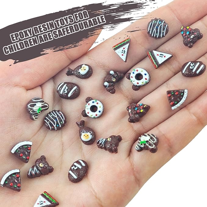 200 PCS Colorful Mini Resin Chocolate Dessert Series Figures for Crafts Tiny Resin Baking Food Miniature Things for Dollhouse Fairy Garden Micro Landscaping Decoration Cake Toppers Decor