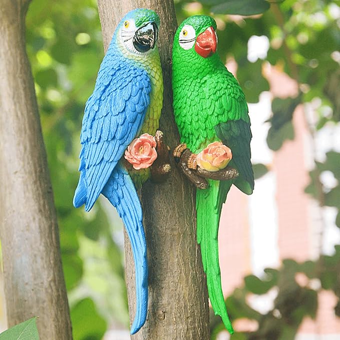 coolboy Hanging Parrot Decor,Bird Statues,Tropical Real Resin Bird Figurines,Home Ornament Decor for Tiki Bar,Perfect for Yard Ornaments,Tree Decorations Outdoor,Patio,Lawn,Tree Trunk, Porch