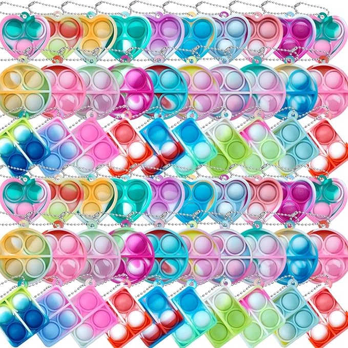 ONKULL Pop Fidget Keychain 60 Pack ,Mini Fidget Toys Bulk ,Sensory Toys for Kids ,Party Favors for Kids 4-8,8-12 Year ,Back to School Gifts for Classroom ,Valentines Goodie Bags Stuffers