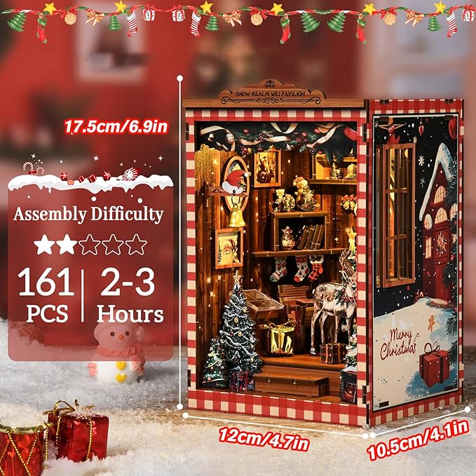 KERNOWO Book Nook Kit, DIY 3D Wooden Puzzles for Adults, Teens and Beginners, Miniature Tiny House Kit for Bookshelf Decor, Bookish Gifts for Family, Friends, Book Lovers (Snow Pavilion)