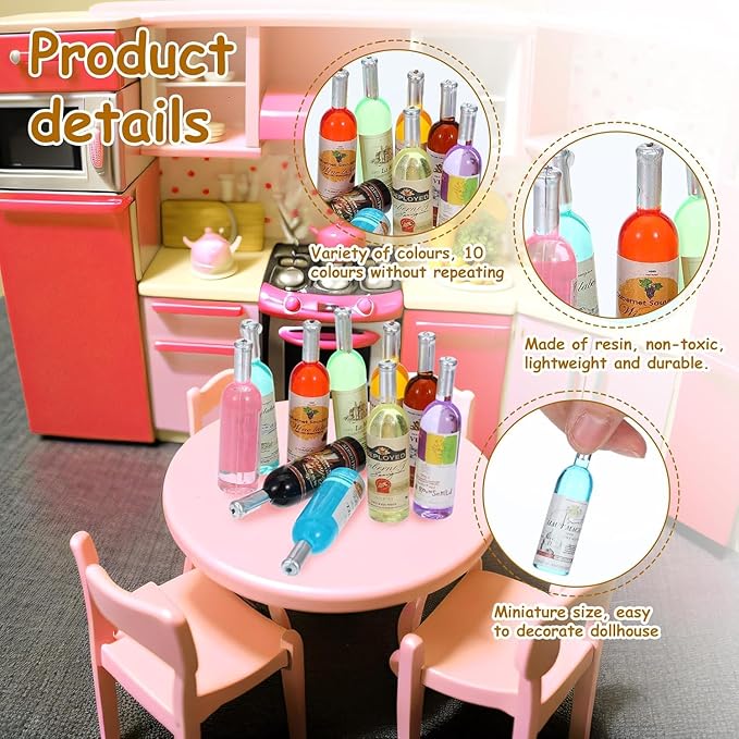 10 Pieces 1:12 Scale Miniature Wine Bottles & Beer Glasses – Dollhouse Drink Accessories, Simulation Design, Perfect for Cake Toppers, Tabletop Décor, DIY Miniature Scenes, and Mini Food Decorations