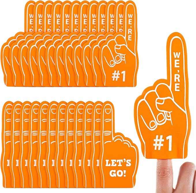 Sinmoe 24 Pcs Mini Foam Finger Baseball Fan Mini Foam Finger, We're #1 Sports Themed Party Supplies for Baseball Hockey Football Basketball Events Team Gifts(Orange)