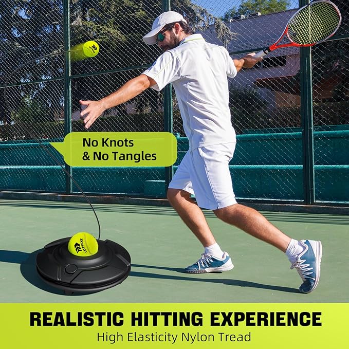 Tezewa Tennis Trainer Set Tennis Practice Rebounder with String Solo Tennis Trainer Practice Equipment Several Replacement Rebound Balls Portable Tennis Practice Equipment for Adults Kids