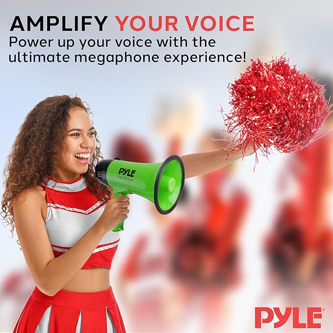 Pyle Portable Megaphone Speaker Siren Bullhorn - Compact and Battery Operated with 20 Watt Power, Microphone, 2 Modes, PA Sound and Foldable Handle for Cheerleading and Police Use - Pyle PMP22GR,Green