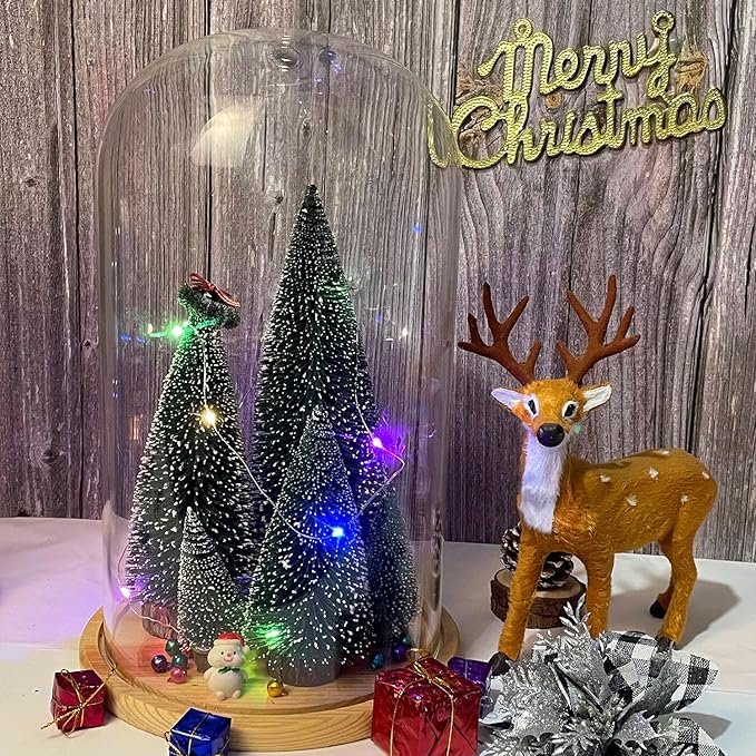 MTKZKAF 5 PCS Table top Christmas Pine Tree Bottle Brush Christmas Trees with Wooden Bases for Village Holiday Party Christmas Table Decor