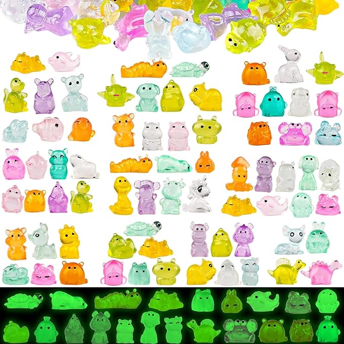 120pcs Multicolor Mini Resin Animals Luminous Tiny Ducks Figures for Micro Fairy Garden Accessories Micro Landscape Ornaments DIY Mini Outdoor Decor Dinosaur Rabbit Flamingo Owls Ocean Creature