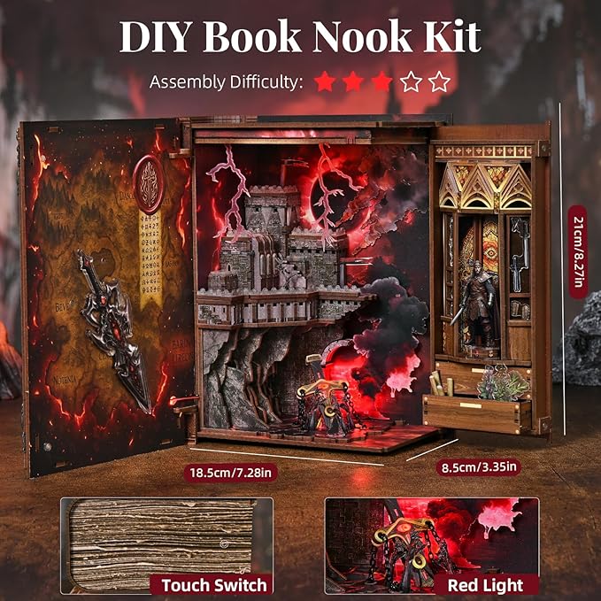 MiniCity Magic Book Nook Building Set with Lights, DIY Booknook Building Model Kit for Home Bookshelf Decor, Miniature House Building for Adults Teens (The Sword of Fire)