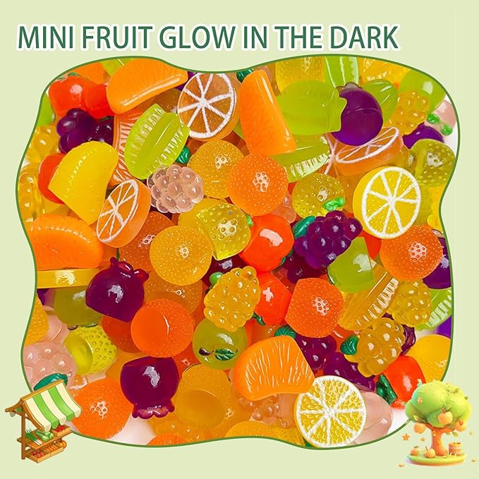 Mini Glow In The Dark Fruit Resin Models, Cute Mini Food Mystery Bags, Individually Wrapped Blind Bag Toys with Tiny Fruits, Fun Collectible Blind Bags for Girls DIY Crafts & Play (200, Fruit)