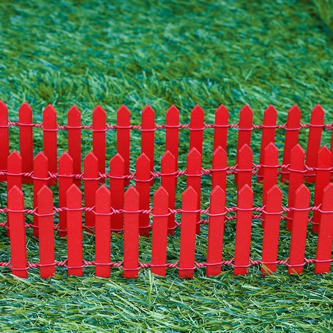 Mini Fairy Garden Fence, 35.5x2 Inch Cuttable Small Wood Picket Fence, DIY Miniature Accessories Decoration for Dollhouse, Crafts, Vegetable Platter, Cake(Red)