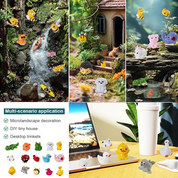 60pcs Mini Resin Animal Figurines: 60 Styles Tiny Animal Figures for Micro Fairy Garden, Landscape Accessories, Dollhouse, Hide Crafts, Decor, Aquarium