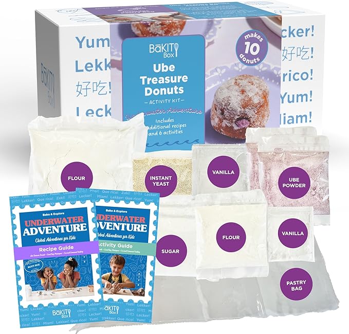 BāKIT Box Ube Treasure Donuts Kit – Make Ube Donuts at Home with Kids | Baking Kit with STEM Activities, Pre-Measured Ingredients, and Educational Fun