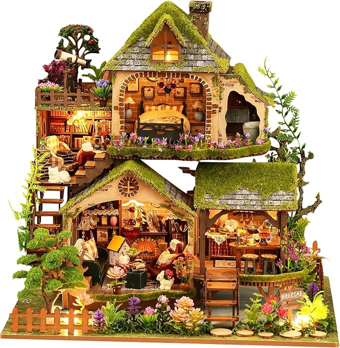 Spilay DIY Miniature House Kit, DIY Dollhouse Kit with Music Box, Forest Adventures 3D Wooden Puzzle Book Nook Kit for Adult, Bookshelf Decor&Gift for Birthday Halloween Christmas