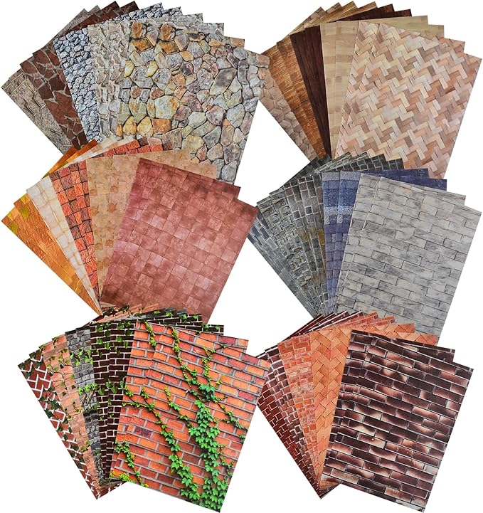 60 Sheets Self-Adhesive Dollhouse Wallpaper Flooring Aesthetic Stickers for Dollhouse Accessories Scrapbooking Journaling Junk Journal Cottagecore