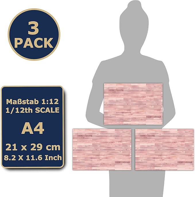 3 Sheets Self-Adhesive Flooring for Dollhouse 1:12 Scale (Pink parquet)