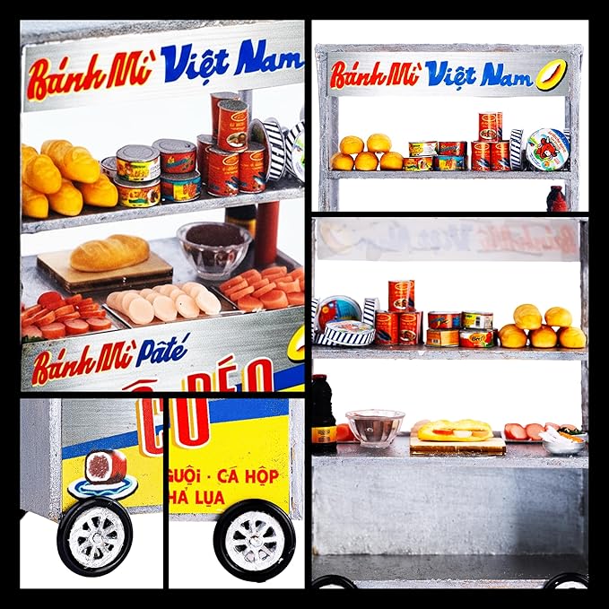 Vietnam DIY Miniature Kit - Asian Convenience Store, Noodle House, Bahn Mi Cart - Tiny Diorama Building Kits, Craft Hobby Gifts for Teens and Adults (Vintage Vietnamese Noodle Shop Kit)