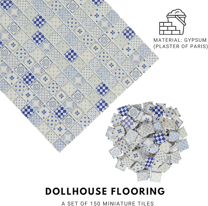 150 pcs, Dollhouse Flooring, 1:12 Scale Doll House Tiles, Miniature Checkerboard Floor, REDUCIO! (Timeless Porcelain)