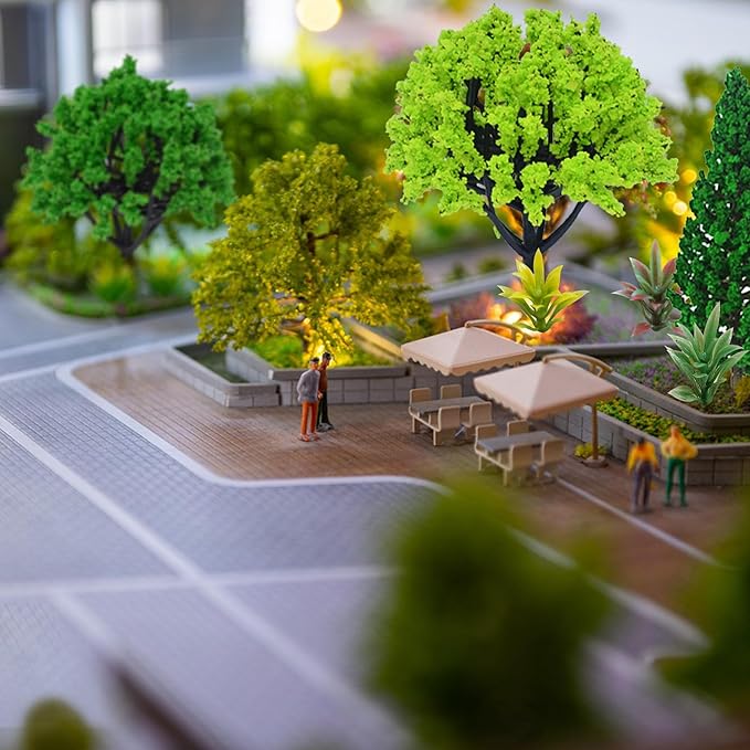 MOMOONNON Model Trees 1.1-5.1inch Mixed Diorama Green Model Trees Colorful Grass Architecture Mini Trees for Crafts Building Model Railway Scenery Landscape Supplies (Style 01)