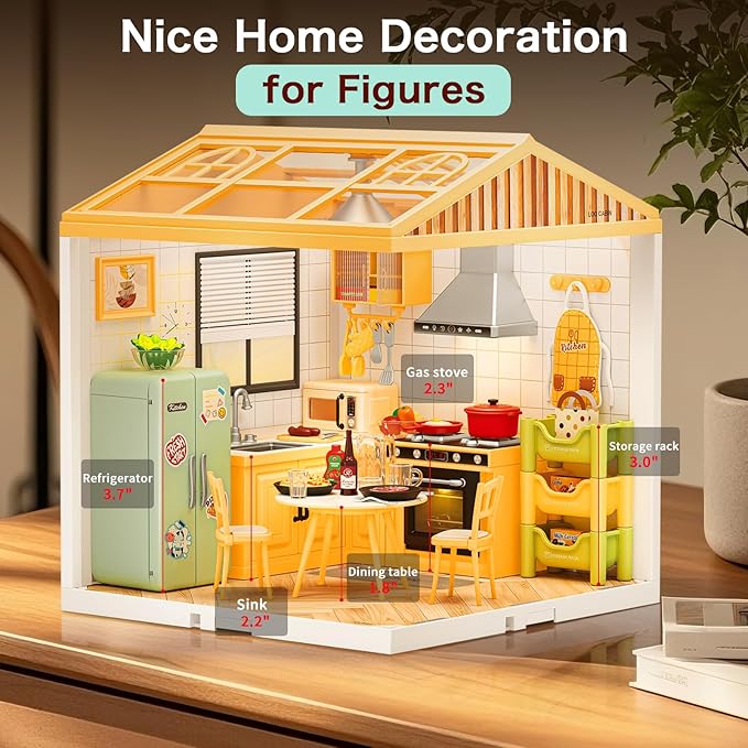 Hallisun LED Building Blocks for Adults, 1:24 DIY Miniature Dollhouse Kits with Roof & Dustproof Cover, Tiny House Toy Building Sets for Kids Ages 8-12-15, Birthday Hobbies Gift for Men Women Boy Girl