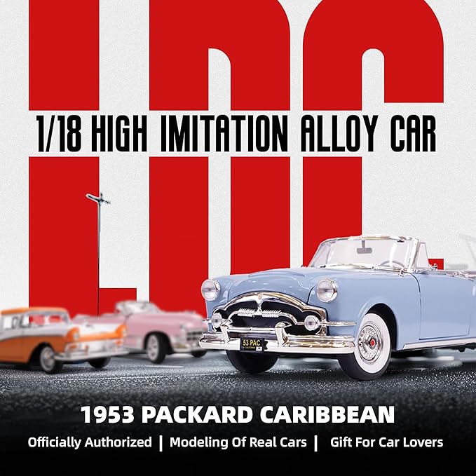 1953 Packard Blue 1/18 Scale Die-Cast Metal Model Alloy Cars with Display Case, with Opening Doors, for Kids Men and Teens Dad 14+ Year