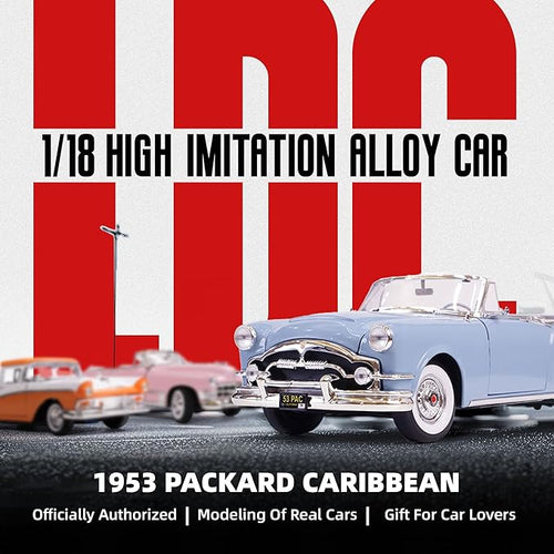1953 Packard Blue 1/18 Scale Die-Cast Metal Model Alloy Cars with Display Case, with Opening Doors, for Kids Men and Teens Dad 14+ Year