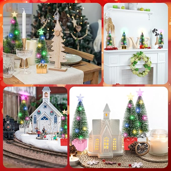 Mini Christmas Tree with Lights, 4 Pack Tabletop Christmas Tree with LED Lights for Indoor Christmas Decorations Holiday Party Ornagment, Christmas Centerpieces for Tables New Year Decoration(4)
