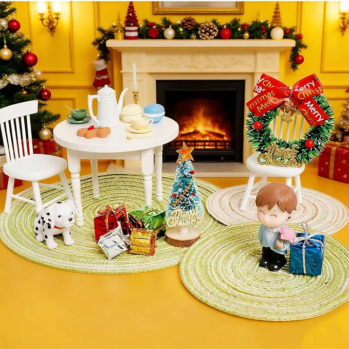 8Pcs 12 and 7.5 Inch Dollhouse Diameter Miniature Weaving Round and Square Rug Miniature Carpets for Mini House Decor