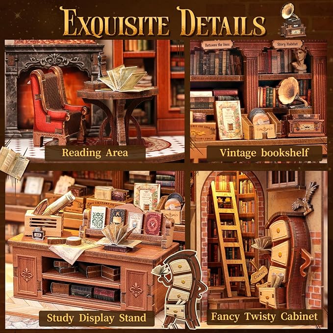 CUTEBEE Book Nook Kit - British Bookstore Magic DIY Miniature House Dollhouse Kit for Adults, Library Booknook Bookshelf Decor 3D Wooden Puzzle, Gifts for Family, Friends(Thames Bookstore)