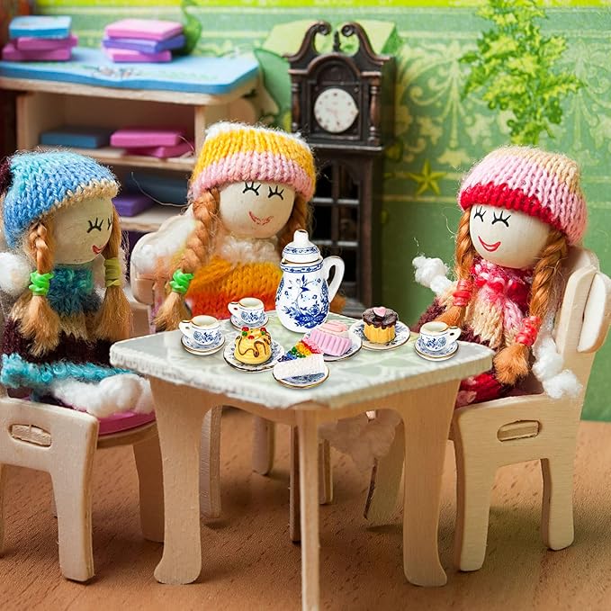 41 Pieces 1:12 Scale Miniatures Dollhouse Kitchen Accessories 15 Porcelain Tea Cup 16 Mini Doll Plate Knife Fork Spoon 10 Miniature Decor Dessert Pastry Cake Table Decor for Cook Party (Retro Style)