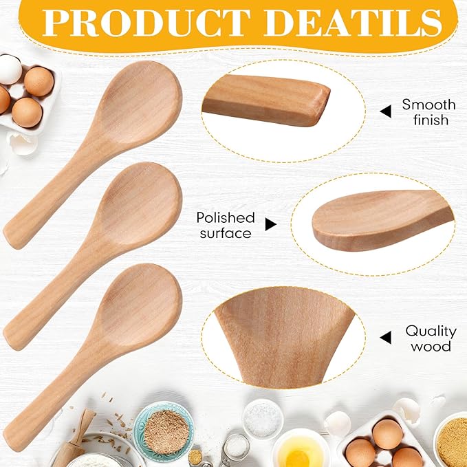 Boao 24 Pcs Small Wooden Spoons, 3.5'' L, Mini Wood Natural Tiny Spoons Wooden Little Teaspoons for Jars Sugar Creamer Honey Spices Salt Kitchen Supplies (Light Brown)、