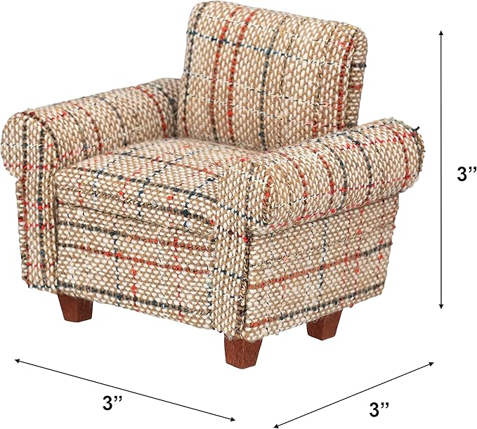 Dollhouse Sofa Armchair Upholstered, Miniature Living Room Furniture Chair, Fabric, Accessories for 6 inch Dolls, 1/12 Scale (Beige Retro)