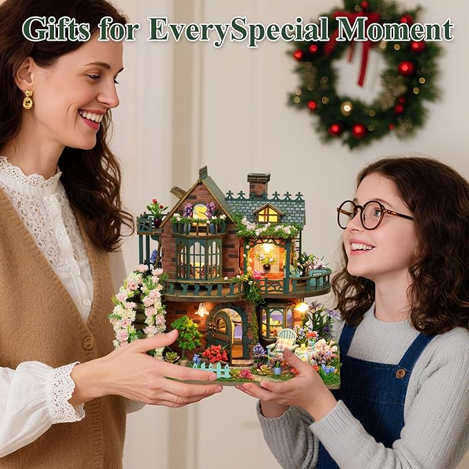 LogicTwist DIY Miniature House Kit with LED Lights, Fairy Garden Wooden Mini House Building Kit for Adults & Teens, Creative Crafts for Women, Friends & Hobbyists