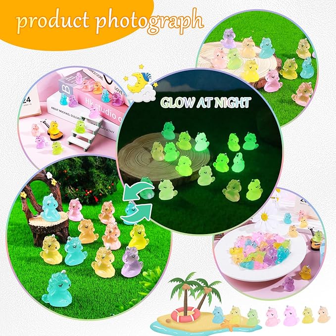 70Pcs Luminous Resin Animal Set Miniature Animal Types Glow-in-The-Dark Effect Fairy Tale Garden Aquarium Dollhouse Miniature Landscape DIY Kit