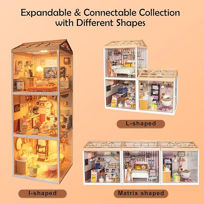 BeepZipp DIY Miniature House Kit for Adults, LED Living Room Dollhouse Kit with Furniture & Roof, Creative Building Toy for Mini Figures, Adult Craft Kits & Room Decor Gift