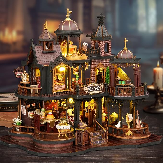 DIY Miniature House Kit - 3D Wooden Puzzle Miniature Kit with LED Light - Tiny Model Mini House Building Kit for Adults Teens, Creative Gift Book Nook DIY Adults Craft Kits, Home Decor